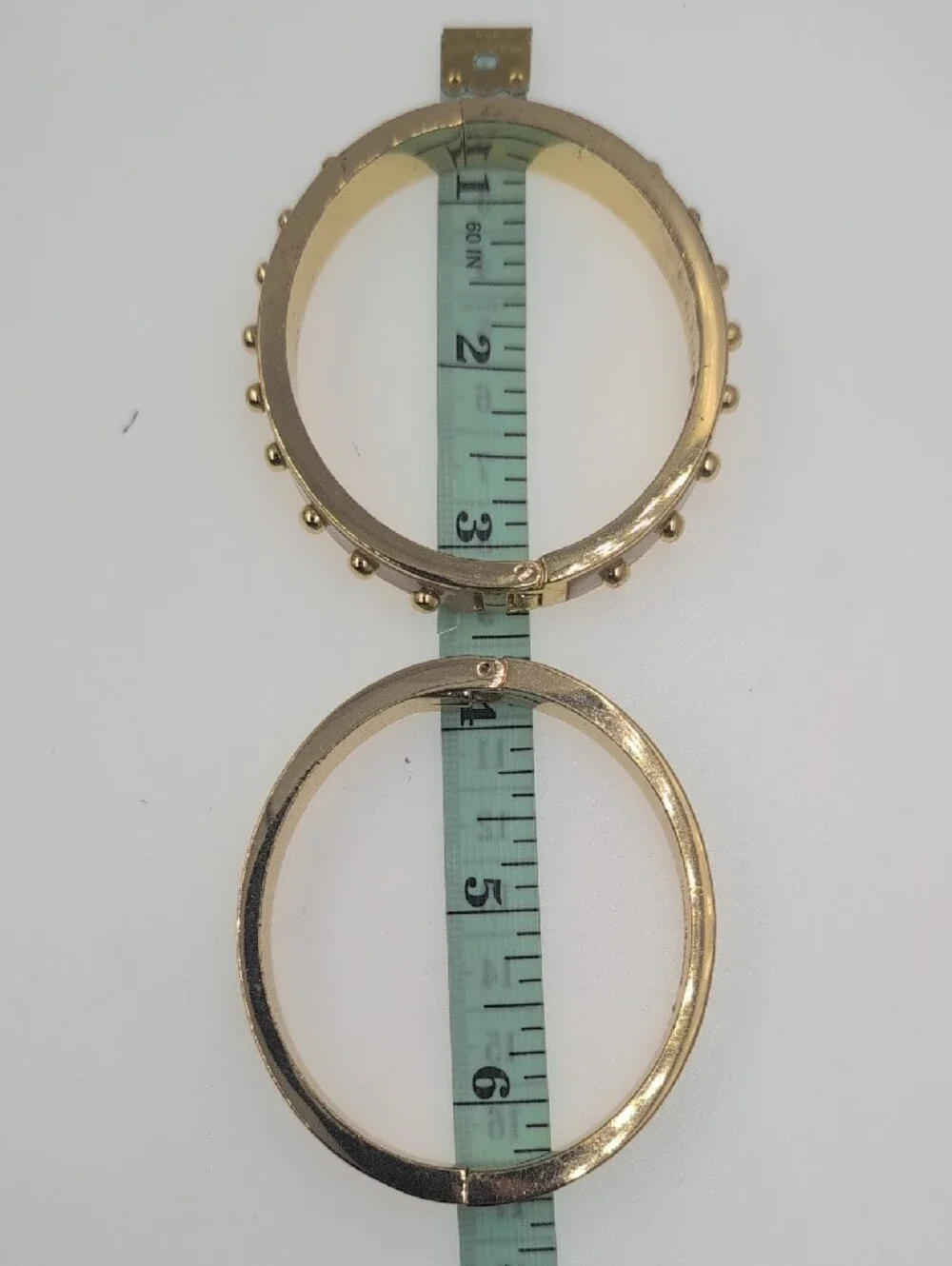 Talbots Set of 2 Hinged Bangle Bracelets Gold-Tone Enamel Stack Green Cream 0113